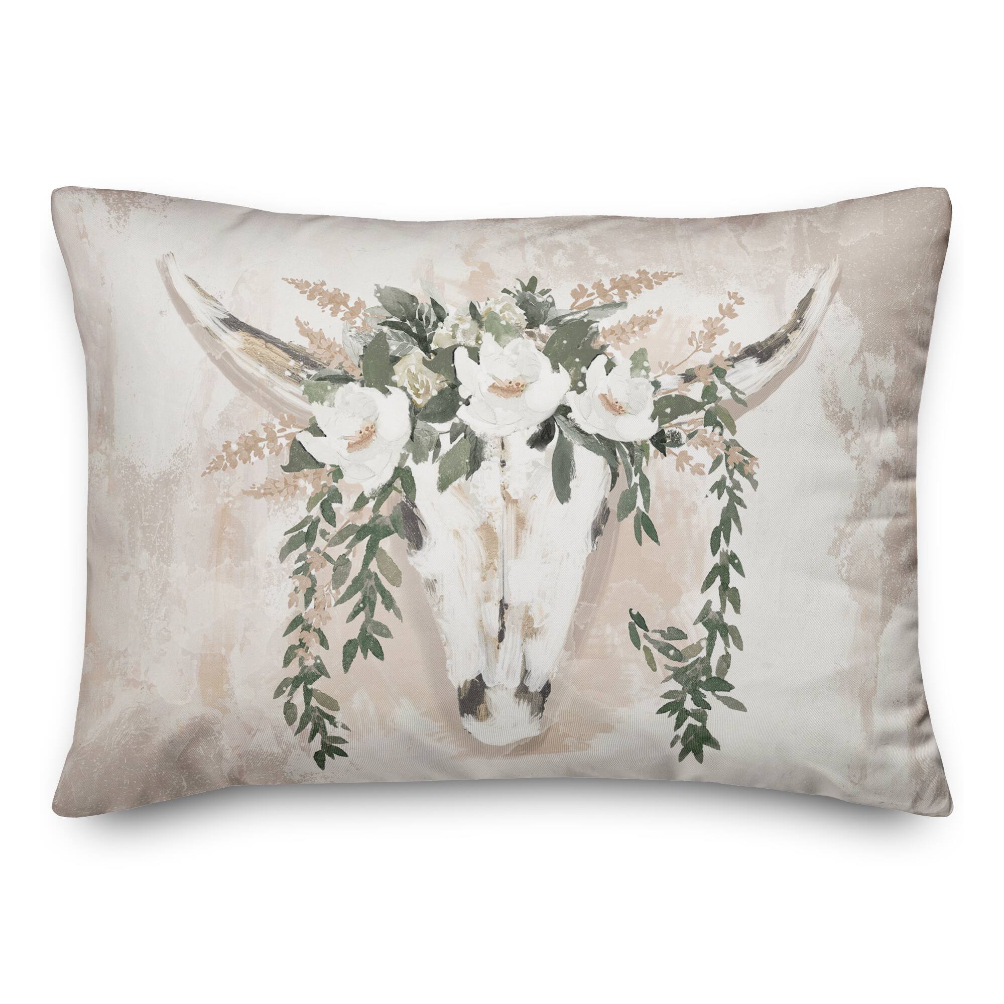 Soft Boho Floral Skull Indoor/Outdoor Lumbar Pillow